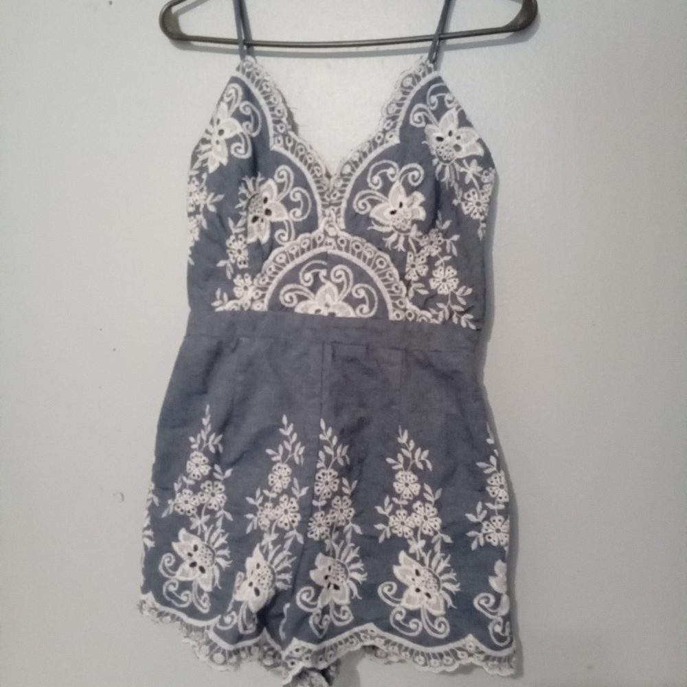 Embroidered‎ Blue and White One Piece